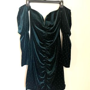 FashionNova Darling Dime Velvet Mini Dress -Hunter